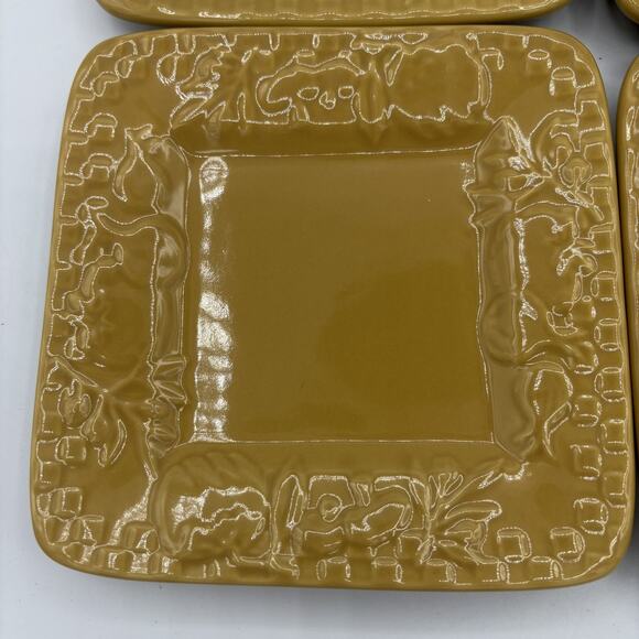 Signature Housewares Stoneware Salad Plates Set 4 Square Embossed 6"‎ Wheat Gold - Picture 5 of 13